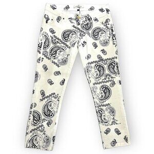 Pierre Balmain White Jeans with Black Paisley Print